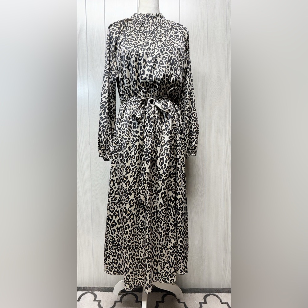 LOFT Black and White Leopard Print Midi Dress